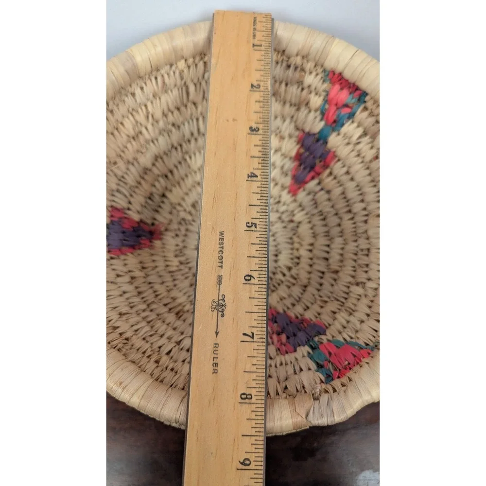 Handwoven Lidded Coiled Grass Basket Southwest Storage Decor 10in Multicolor